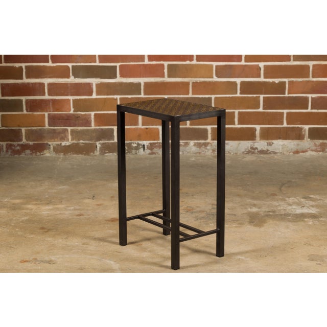 Leather Louis Vuitton Top Small Side Table with Custom Metal Base and Stretchers For Sale In Atlanta - Image 6 of 12