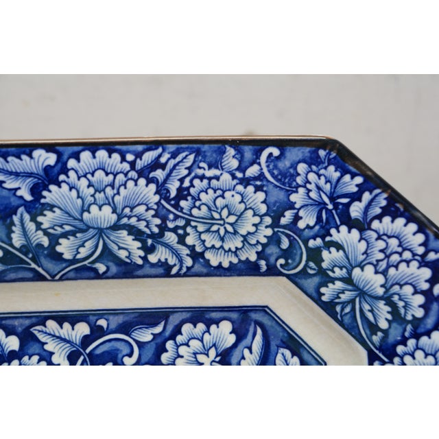 Vintage MCI Japan Blue & White Chrysanthemum Flower Octagon Serving Platter Dish For Sale - Image 6 of 10