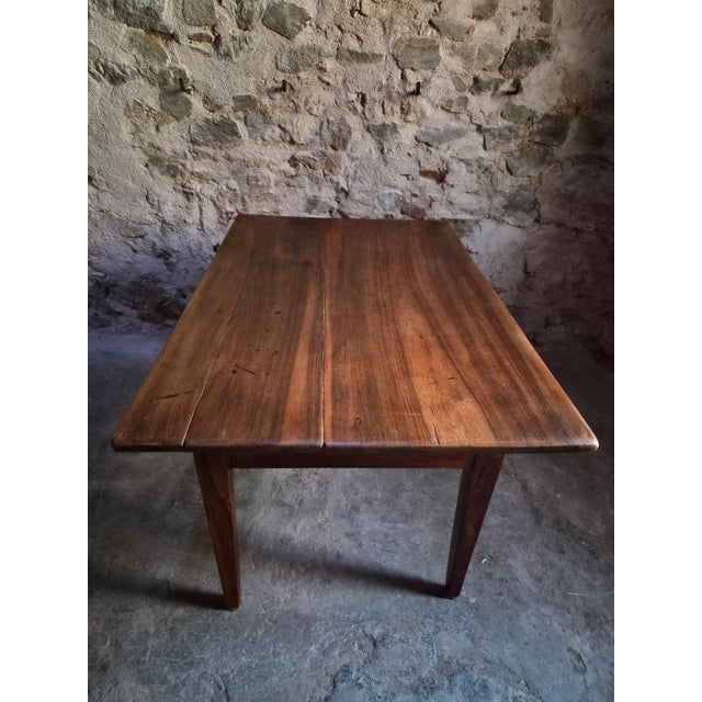 Rustic Antique French Walnut Farmhouse Dining Table with Drawer, 1900s For Sale - Image 3 of 18