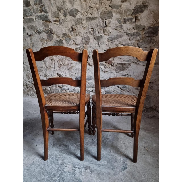Rustic Antique French Dining Chairs with Woven Cane Seats in Beech, 1900, Set of 4 For Sale - Image 3 of 18