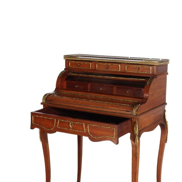 Late 19th Century French Vernis Martin Decorated Louis XIV Mahogany & Ormolu Lady’s Roll Top Desk For Sale - Image 11 of 18