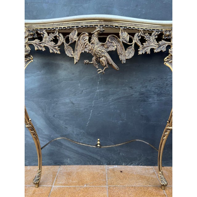 Neoclassical Gilt Bronze and Marble Console Table with Eagle Motif, 1940s For Sale - Image 6 of 9
