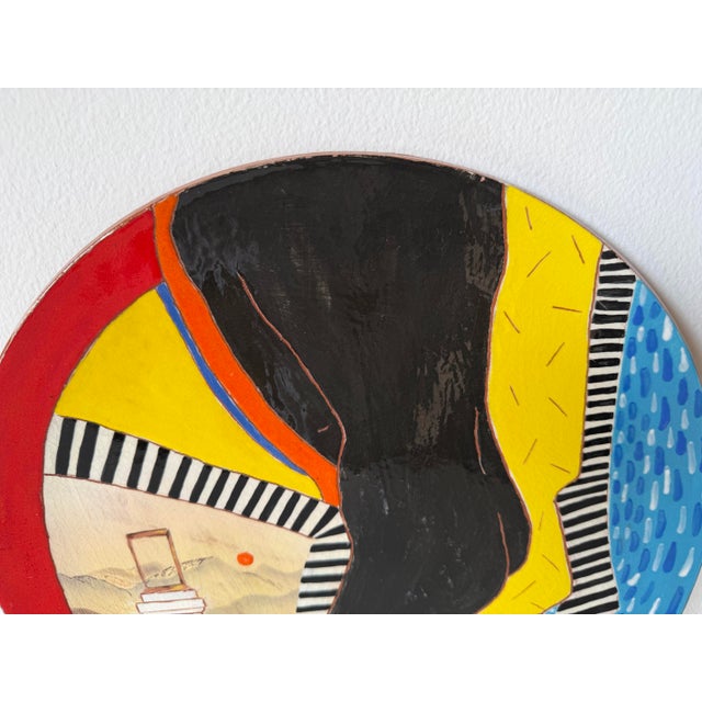 1980s Lois Barton Hand-Painted Figurative Modernist Art Ceramic Decorative Plate For Sale - Image 4 of 10