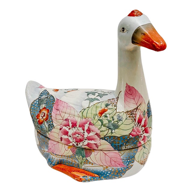 Large Chinese Tobacco Leaf Goose Form Tureen Chairish