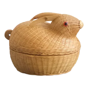 1960s Handwoven Chinese Wicker Rabbit Box