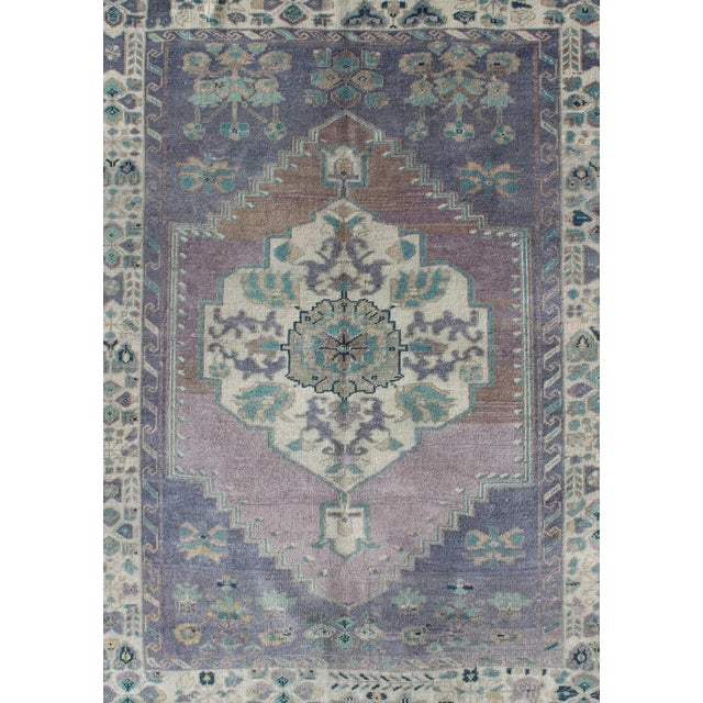 Purple and Teal Vintage Turkish Oushak Rug With Floral Layered Medallion Design For Sale - Image 4 of 7