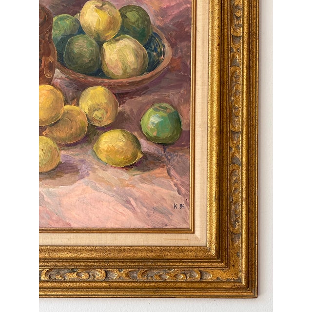 Late 20th Century Vintage Oil Painting Still Life With Apples & Lemons, 1984 For Sale - Image 5 of 13