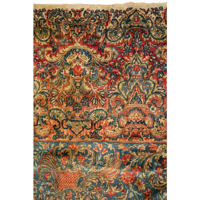 Persian 1920s Oversize Persian Ivory and Blue Floral Kirman Rug For Sale - Image 3 of 5