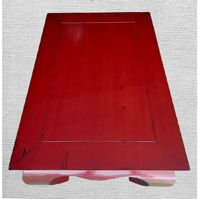 James Mont ​Vintage Large Ming Style Vermilion Red Chow Leg Chinoiserie Coffee Table For Sale - Image 4 of 12