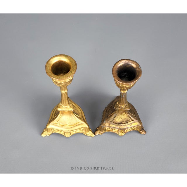 Metal Early 1900's Art Nouveau American Candlestick Holders - Set of 2 For Sale - Image 7 of 10