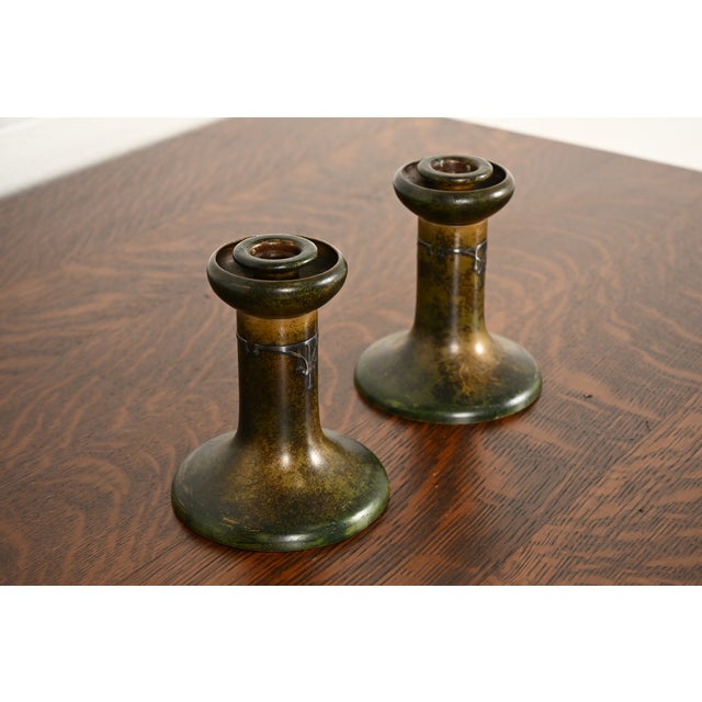 Heintz Art Metal Shop Heintz Arts & Crafts Sterling Silver on Bronze Candlesticks, Pair For Sale - Image 4 of 13