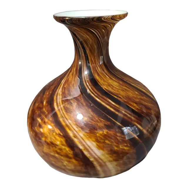 Mid-Century Modern Attributed Murano Style Blown Spiraled Art Glass Earth Colors Vase For Sale