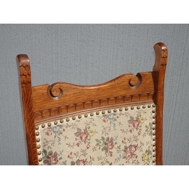 1970s Vintage Oak Cane French Country Arm Chair W Tapestry Backrest Fabric For Sale - Image 5 of 12