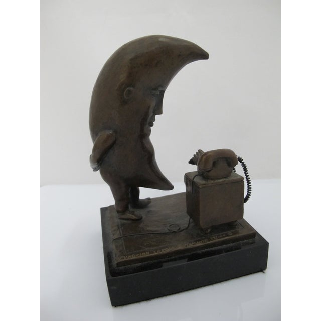 Bronze Sergio Bustamante Mexico Bronze Sculpture Moon in Love Waiting on Phone Call For Sale - Image 8 of 11