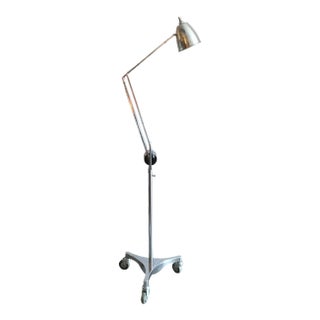 Industrial Chrome Articulating Tripod Rolling Floor Lamp on Wheels For Sale