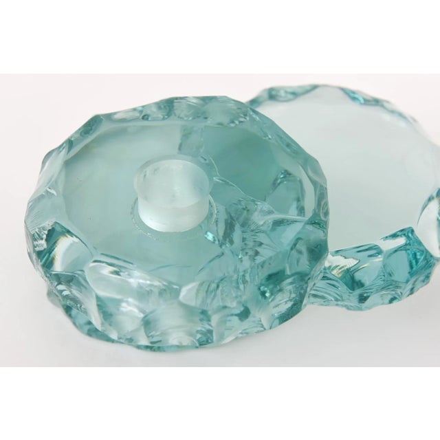 Green Vintage Signed Sea Green Glass Tiered Candlesticks Pair Of, 1993 For Sale - Image 8 of 11