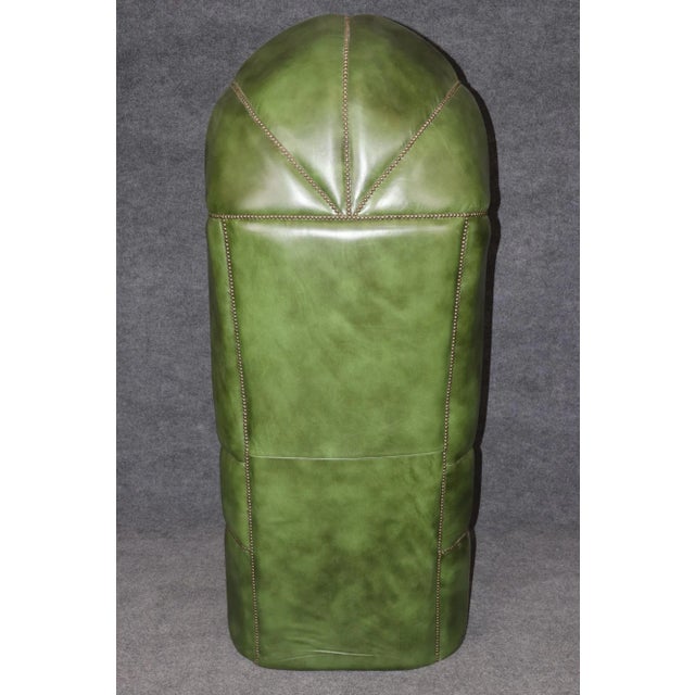 Animal Skin Fine Custom Brass Nail Head Trimmed Green Leather Tufted Porter Canopy Chair For Sale - Image 7 of 12