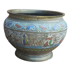 Japanese Meiji Period Champleve Enameled Bronze Jardiniere, Circa 1870s
