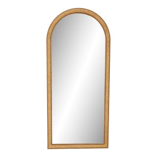 Natural Raffia Arched Floor Mirror For Sale