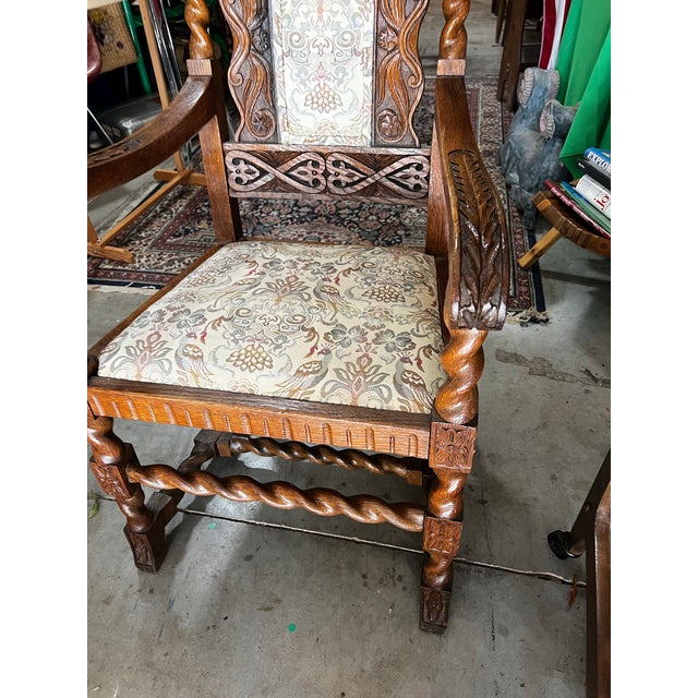 1970s English Style Carved Wooden Barley Twist Accent Chair For Sale - Image 4 of 10