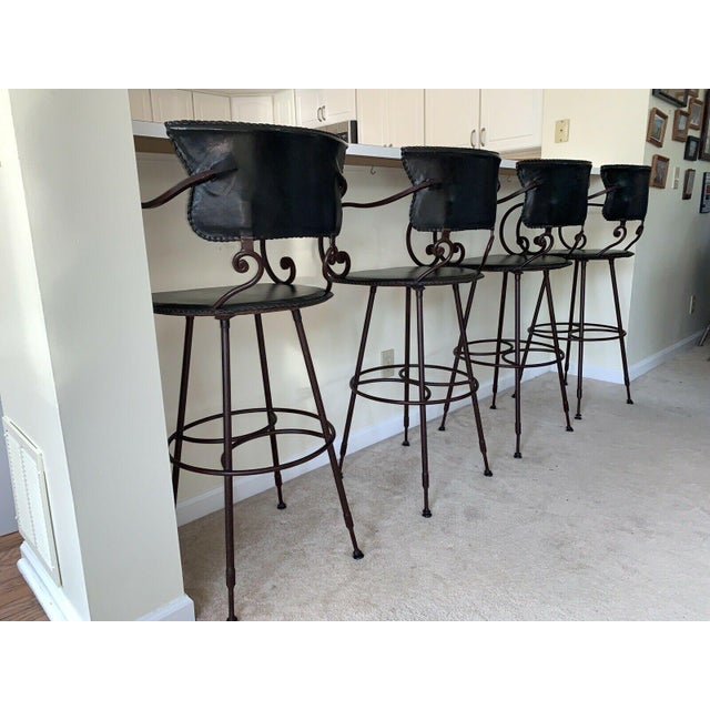 Arhaus Black Wrought Iron Bar Stools Set of 4 Chairish