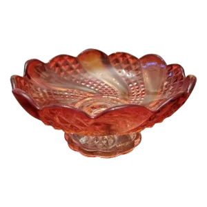 Antique Signed Baccarat Ruby Cranberry Swirling Candy Dish