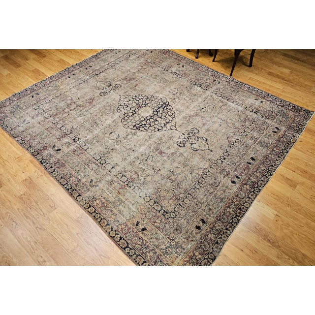 19th Century 19th Century Persian Kerman Lavar Rug, Hand-Knotted Wool, Floral Pattern, Ivory & Black, 9x10 For Sale - Image 5 of 18