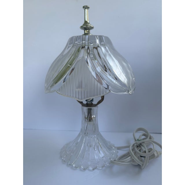 Transparent Vintage Yugoslavian 24% Lead Crystal Floral Boudoir Table Lamp For Sale - Image 8 of 12