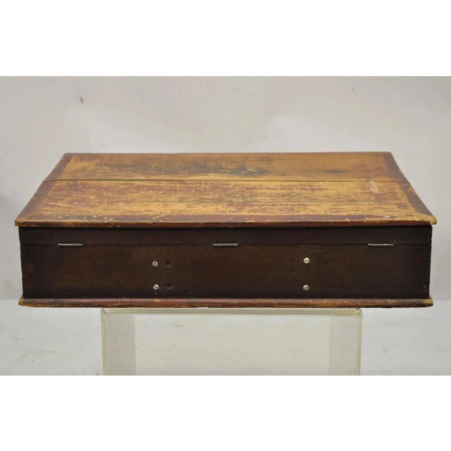 Antique American Primitive Wooden Distressed Paint Crafts Organizer Parts Box For Sale - Image 10 of 12