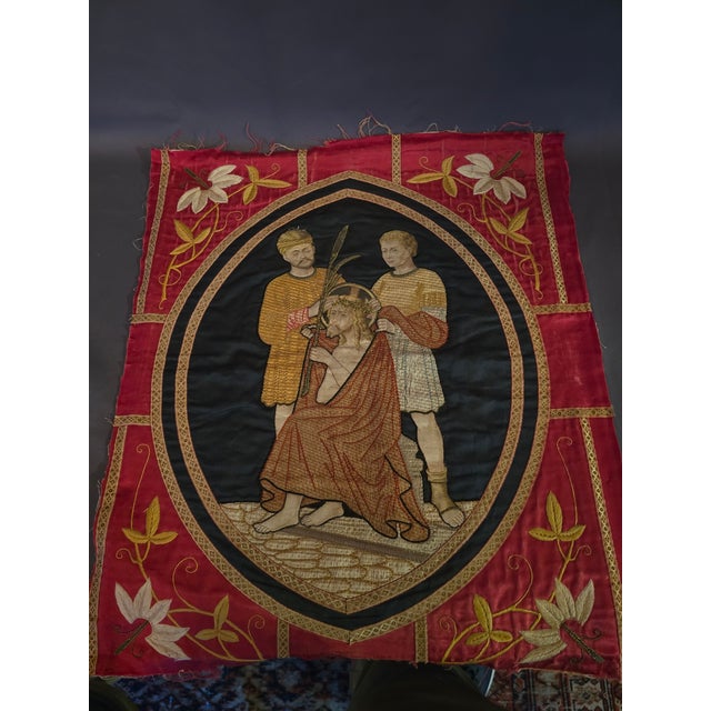 Embroidered Silk Panel of the Flagellation of Christ For Sale - Image 14 of 18