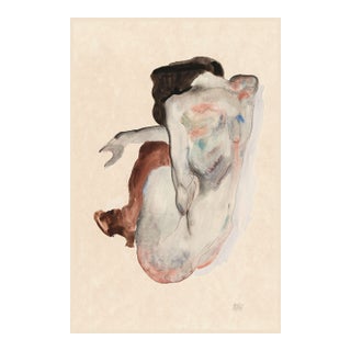 1912 Vintage Nude Figure Art Print by Egon Schiele, Crouching Nude - 24" X 36" For Sale