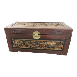 Large Vintage Hand-Carved Asian Large Cinnabar Lacquered Chest For Sale