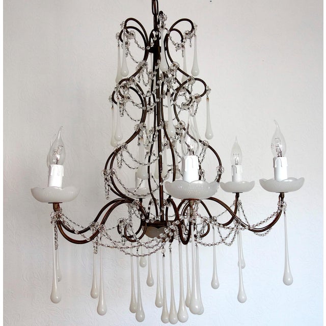 Metal and Murano Glass Six-Light Drop Chandelier, 1950s For Sale - Image 9 of 11