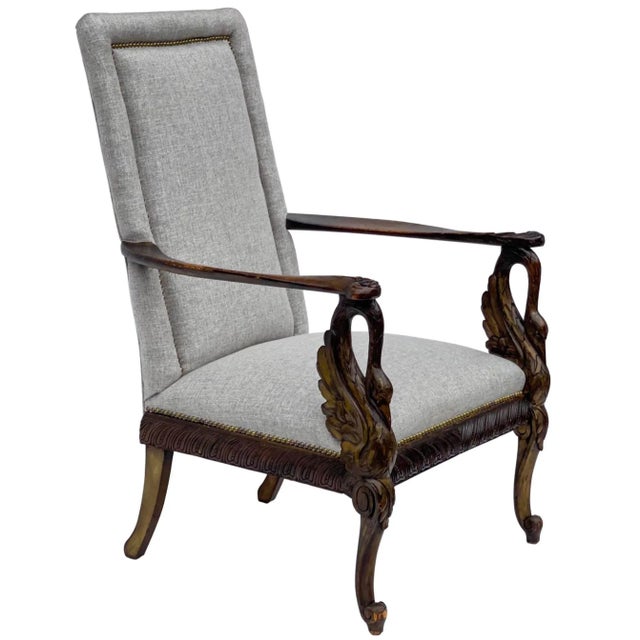 19th-C. Italian Neo-Classical Style Walnut Swan Form Bergere Chair For Sale In Atlanta - Image 6 of 12