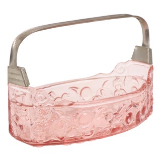 French Pink Depression Glass Jardinière Bowl with Cherubs and Birds For Sale