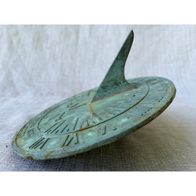 Green Vintage Bronze Verde Sun Dial Garden Ornament Roman Numerals For Sale - Image 8 of 13