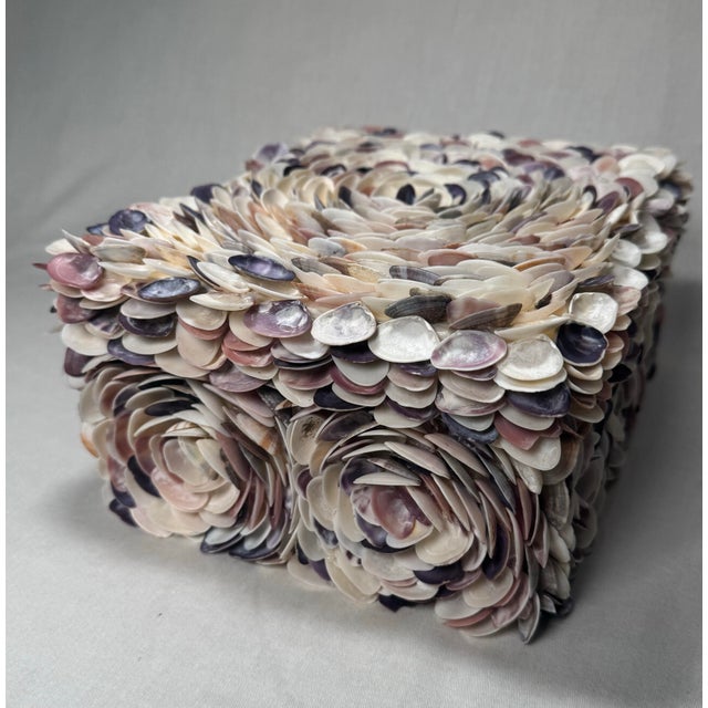 Paper Vintage Coastal Rosette Encrusted Shell Lidded Decorative Organization Accessory Box For Sale - Image 7 of 12