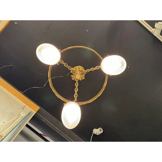 Antique Brass Three Light Tudor Revival Quatrefoil Pattern Chandelier For Sale - Image 11 of 12