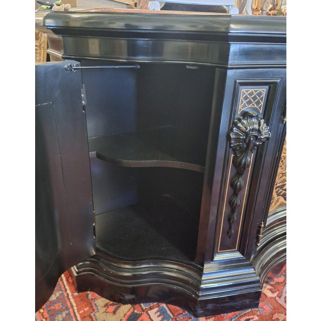 1980s 1980s Karges Black Lacquer Japanese Chinoiserie Glass Top Credenza Cabinet For Sale - Image 5 of 11