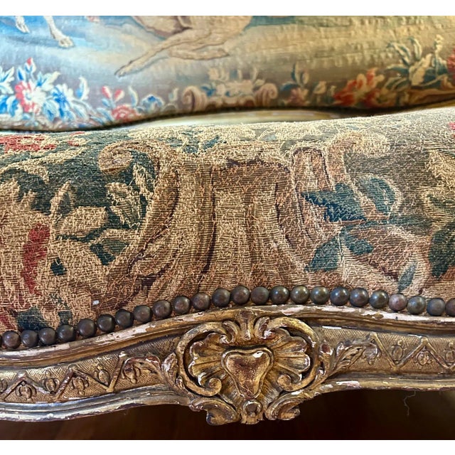 Louis XV Style Giltwood Canape Upholstered in 18th Century Beauvais Tapestry, Manner of Jean-Baptiste Tilliard For Sale - Image 11 of 13