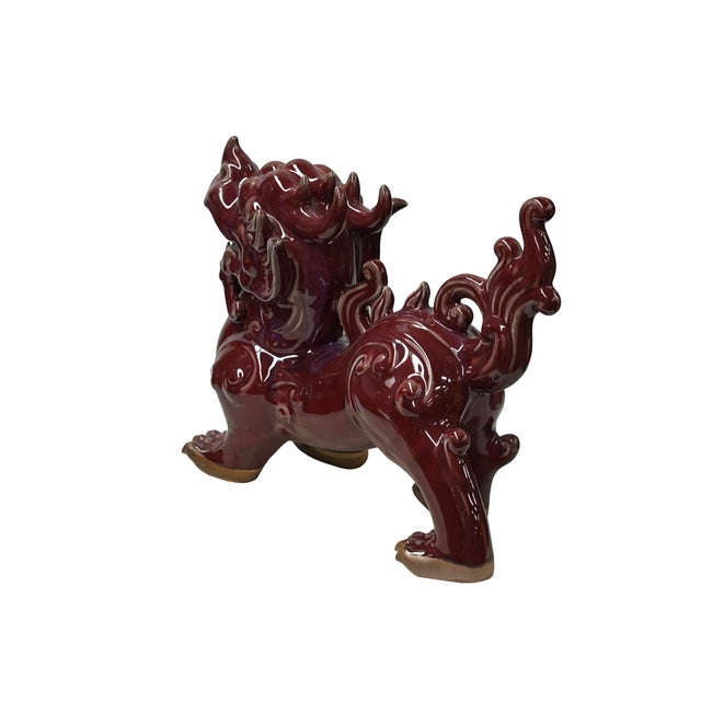 Chinese Artistic Purple Red Oxblood Color Glaze Ceramic Fengshui Pixiu Figure For Sale - Image 4 of 11