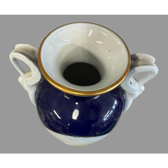 Haas & Cajzek Cobalt Blue Vase Large Czech Porcelain Swan Urn Vintage 14.5" Tall For Sale - Image 4 of 10