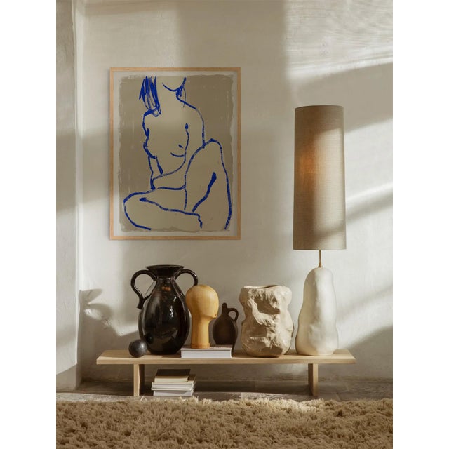 Woman figure open edition giclee print by artist Anna Pepe. 20"x28" Elegant female silhouette vivid blue lines drawing on...