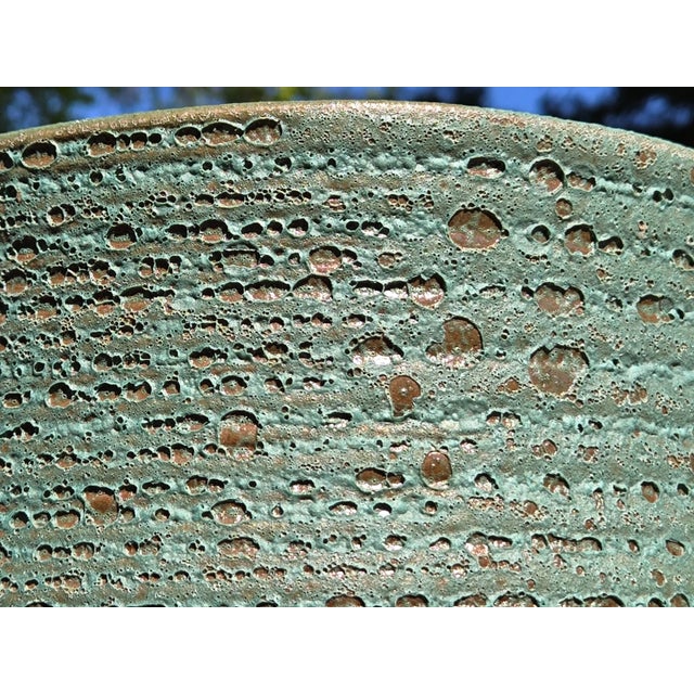 Green Late 20th Century Ribbed Pottery Planter With Green Volcanic Lava Crater Glaze For Sale - Image 8 of 18