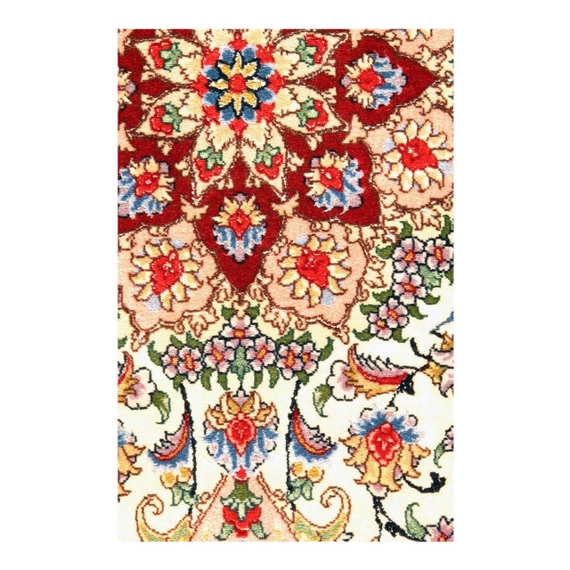 Modern Pasargad Ivory Persian Tabriz Silk & Wool - 3′4″ × 5′ For Sale - Image 3 of 4