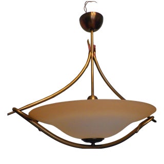 Gold Metal Pendant Light with Opaque Bowl, 1980s For Sale