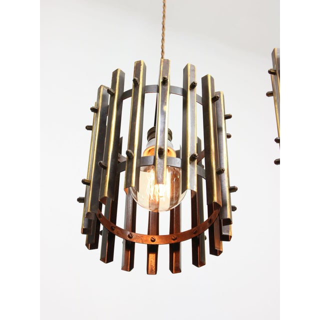 Vintage Italian Brass Cage Pendant Lamps, 1970s, Set of 2 For Sale - Image 13 of 15