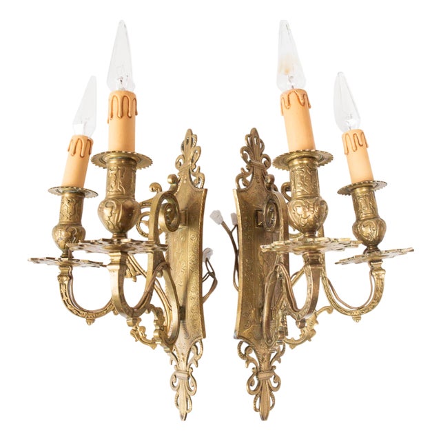 Vintage French Bronze Wall Lights, 1940s, Set of 2 For Sale