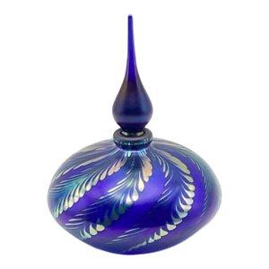 Steven Correia 1987 Pulled Feather Art Glass Perfume Bottle (Cobalt, Signed, Dated)
