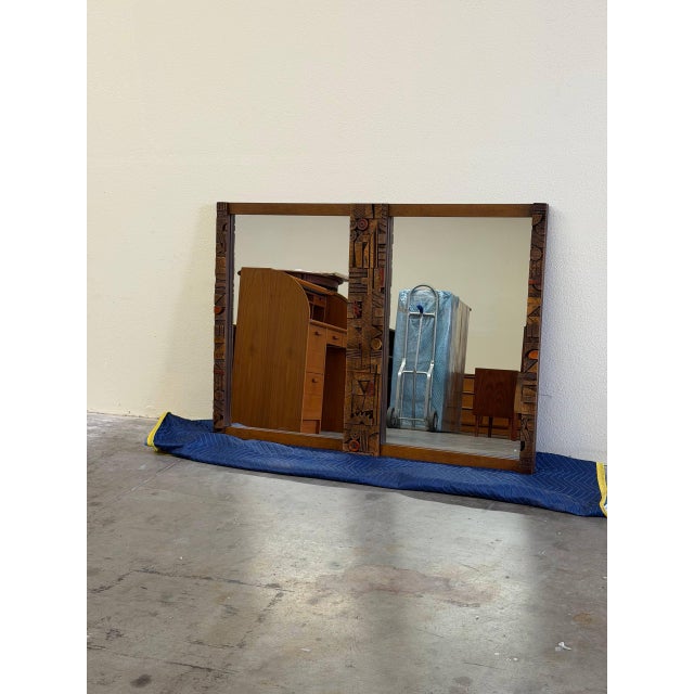 Lane Pueblo Brutalist Oak Wall Mirror – Paul Evans Style Frame 1970s For Sale In Los Angeles - Image 6 of 9